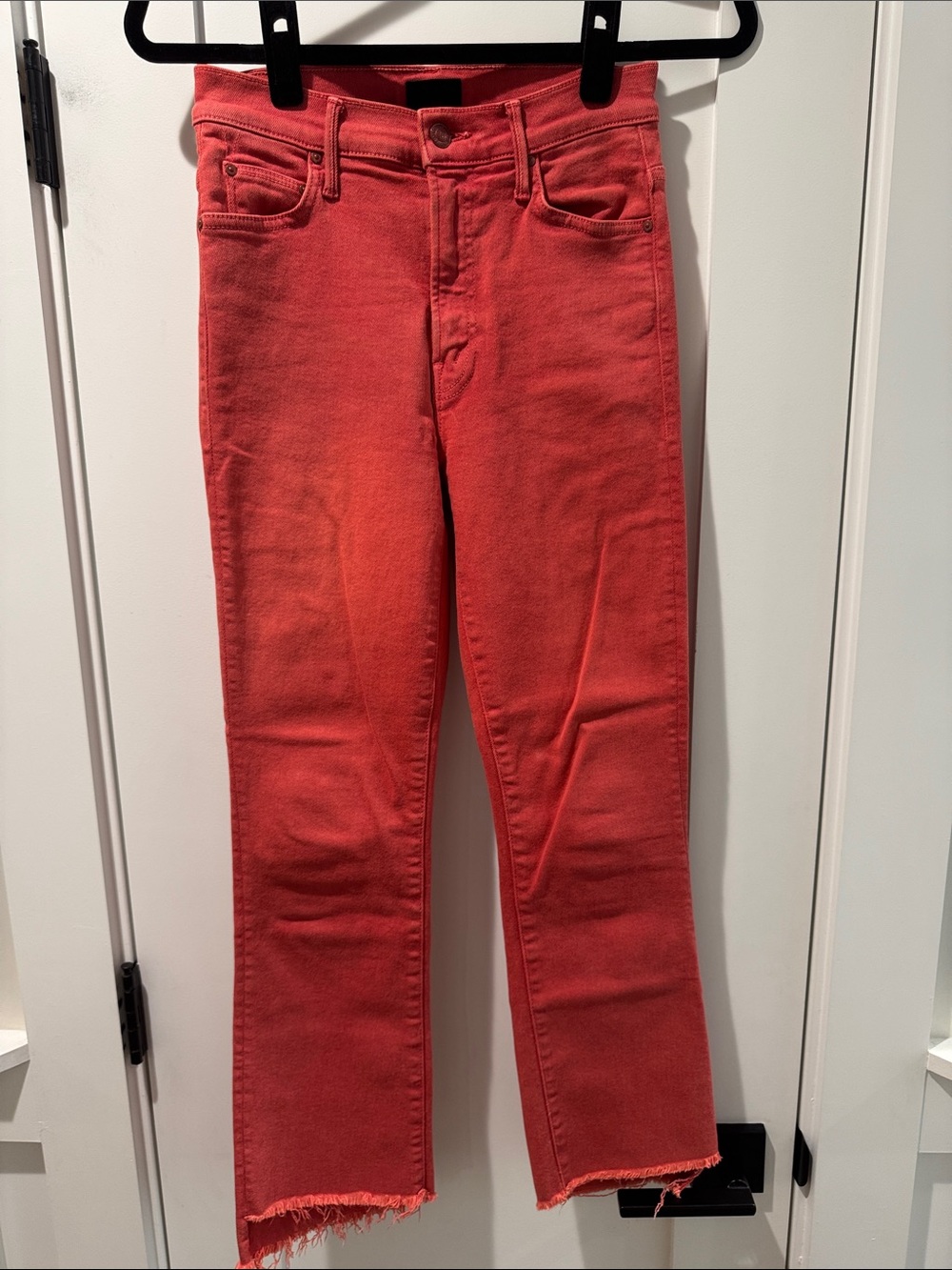 MOTHER Coral Red Cropped Straight-Leg Jeans